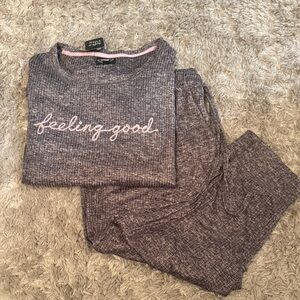 Laura Ashley Gray Pajama Set with Pink Accents